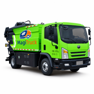 New Energy Battery-Swap Trucks compact rear-loading refuse collection truck by MagiTruck in lime green