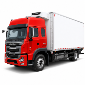 Refrigerated truck MagiTruck 700P 11 with red cab, white insulated box, and roof-mounted refrigeration unit
